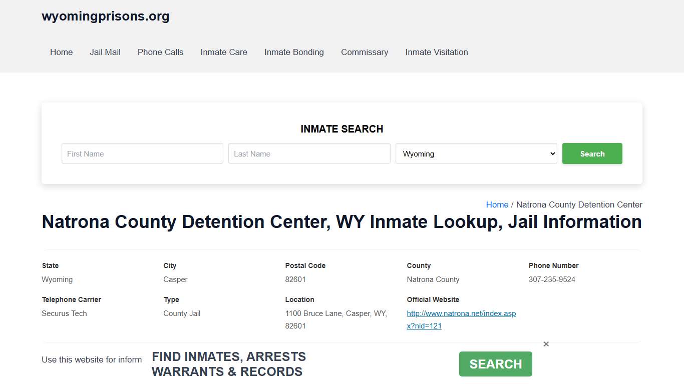 Natrona County Detention Center, WY - Offender Locator, Contacts, Inmate Info